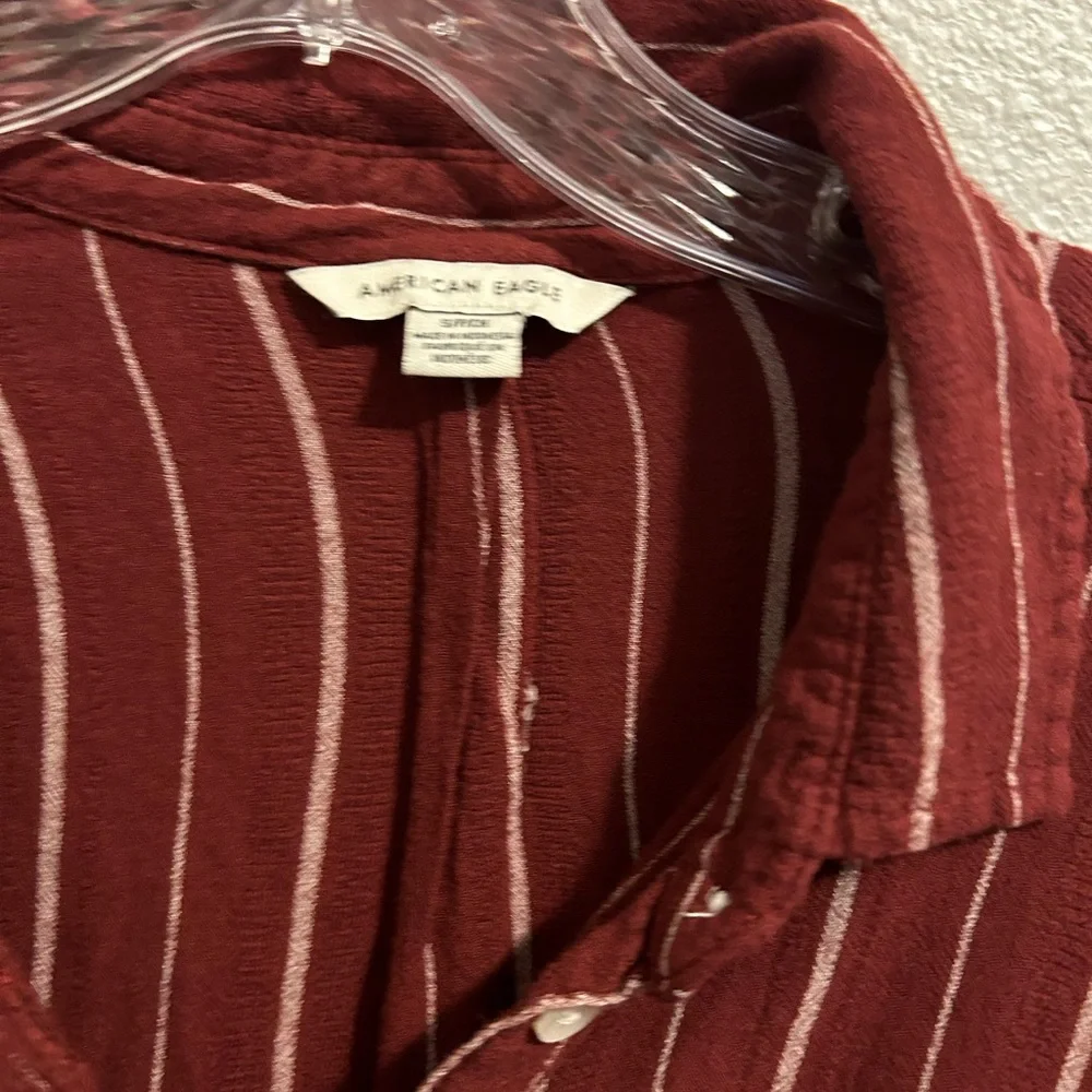 American Eagle Red Striped Tie Front Blouse - Picture 4 of 5
